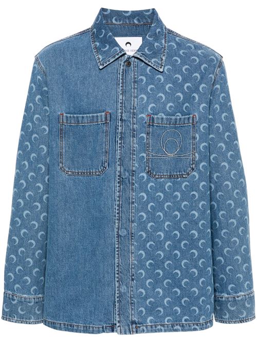 Camicia in denim stampa a mezzaluna Marine Serre | MSI033ACDEN0001BL05